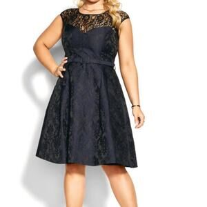 NWT City Chic ink Ornate fit and flare belted dress